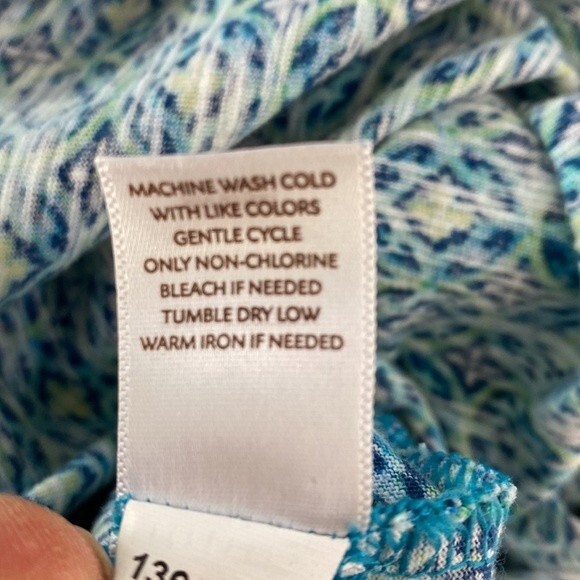 J Jill Pin Tuck Pullover Long Sleeve Top Geometric Print Watercolor Turquoise - Picture 10 of 16